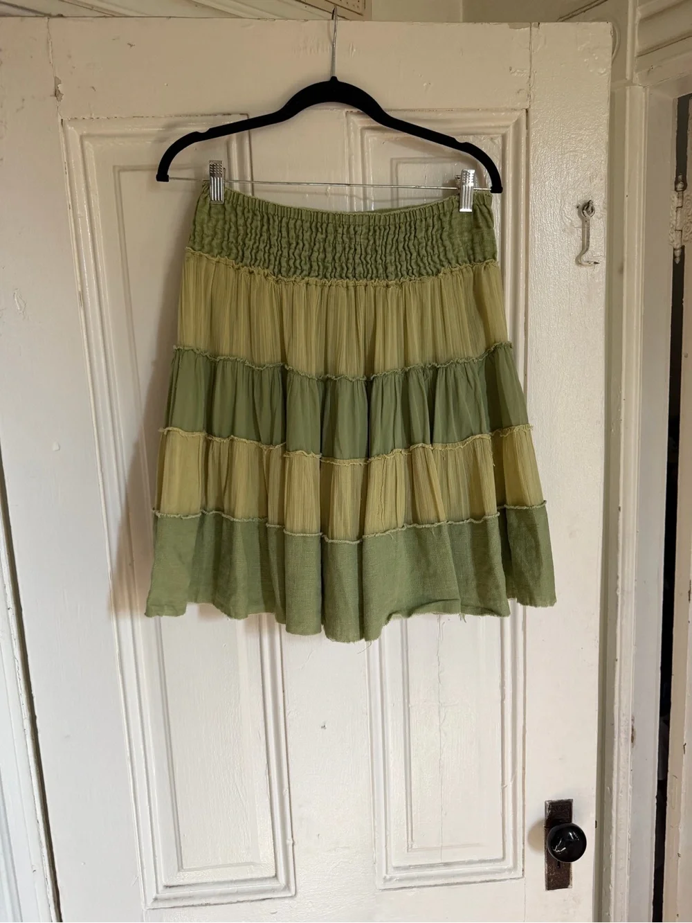 Y2K rare free people size small Women's Two-Tone Green Tiered Boho Skirt